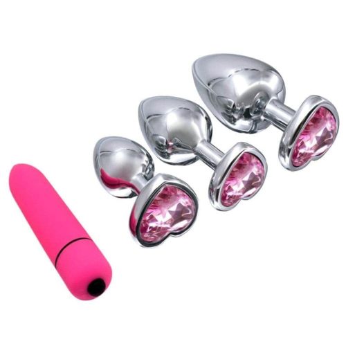 Pink Jewel Heart-Shaped Princess Plug With Vibrator 2.8 to 3.66