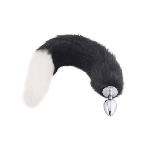 18-Inch Black with White Fox Tail Plug Stainless Steel