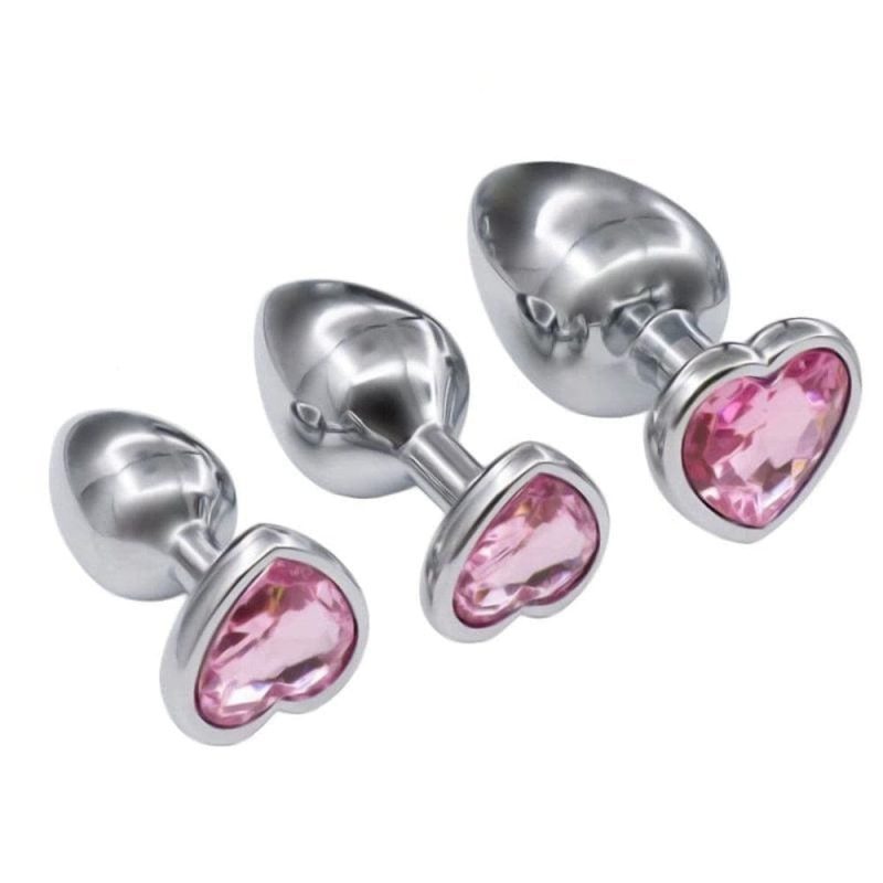 Pink Jewel Heart-Shaped Princess Plug With Vibrator 2.8 to 3.66" Long Training Kit