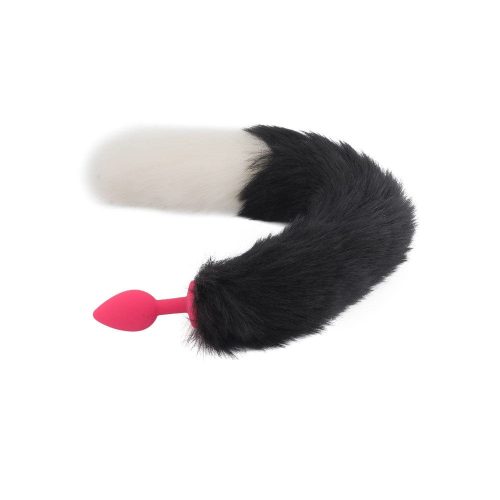 18" Black With White Fox Tail Plug Silicone